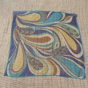 Vintage Psychedelic Paisley Scarf Blue Brown Mod Hippie Retro 60s 70s